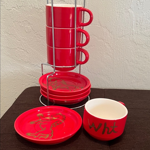WHTBOUTIQUE Other - # 0493- Red WHT Art Stacking Mug and Saucer Set. Designed By Julie Lee Nersinger